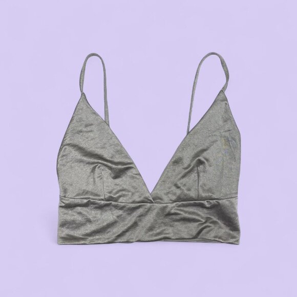 ZARA Grey Velvety V-Neck Bralette Top – Size M - Picture 1 of 8